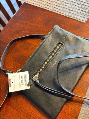 Lodis Black Leather Crossbody Clutch with Gold Zip